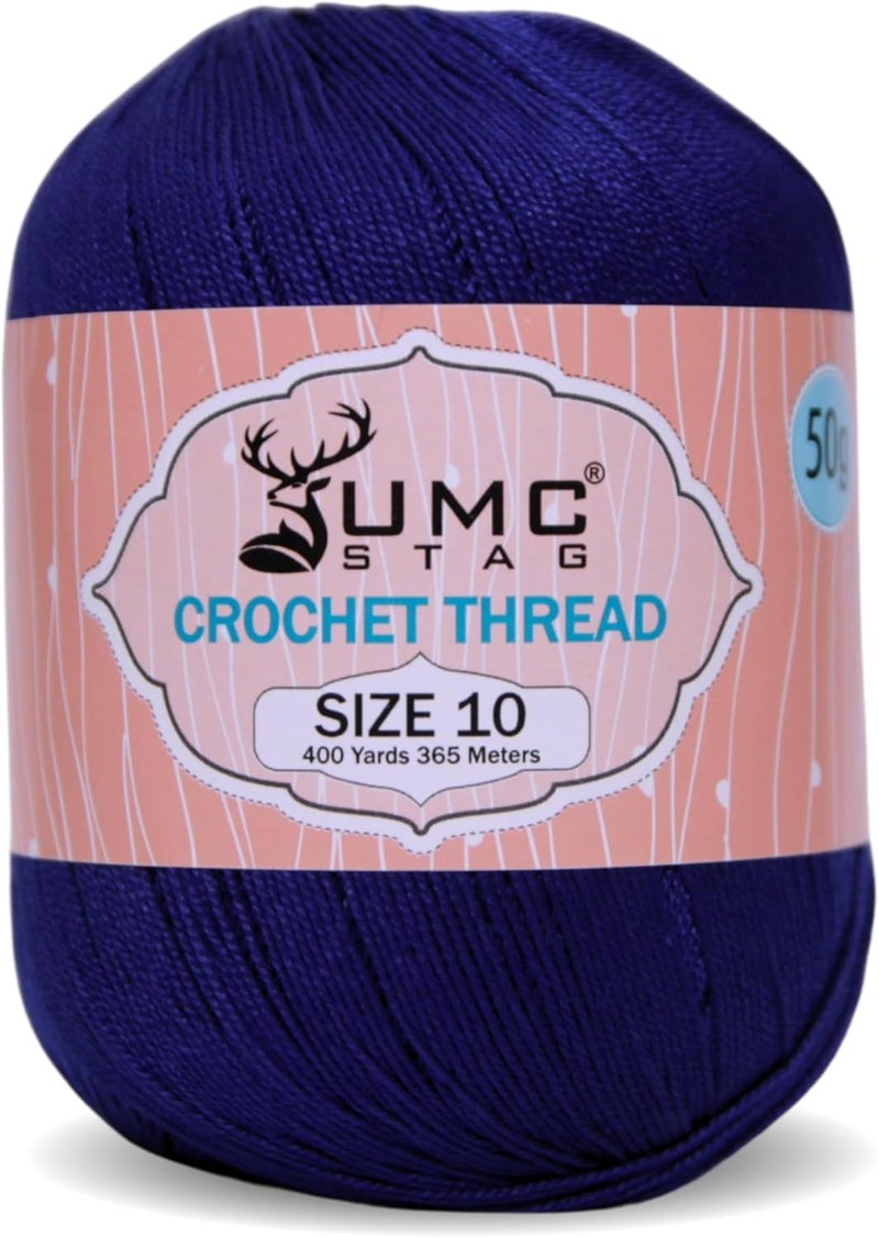UMC STAG Size 10 Crochet Thread | 100% Combed Mercerized Cotton | Oeko-TEX Certified | 50g Ball 400 Yards | Ideal for Lace, Tatting & Crochet Projects (Royal Blue 134, Size 10 Single) - Image 1